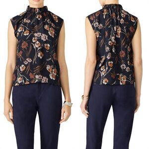 Derek Lam 10 Crosby Floral Textured Jacquard Mock Neck Sleeveless Blouse